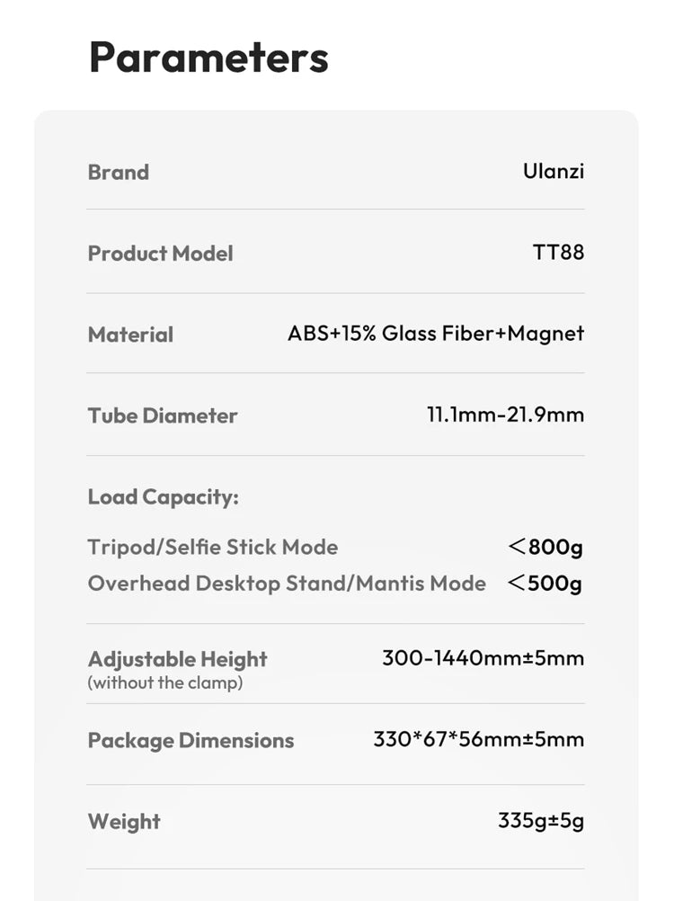 Ulanzi TT88 Overhead Desktop Phone Tripod with Magnetic Clamp, Flexible Arm Stand