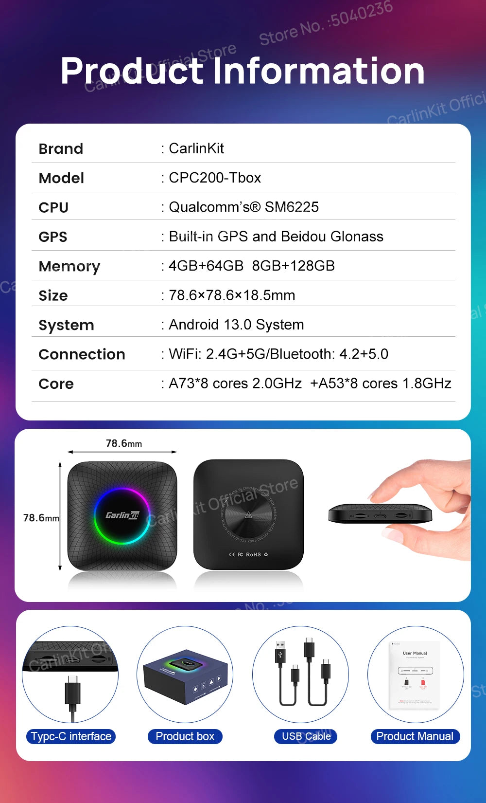 CarlinKit 128GB LED Wireless CarPlay AI Box