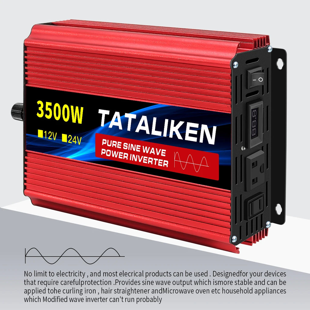1600w-4500W 12V/24V to AC 110V 60Hz Pure Sine Wave Inverter Car Power Tranfermer  Voltage Portable  Converter with LED Display