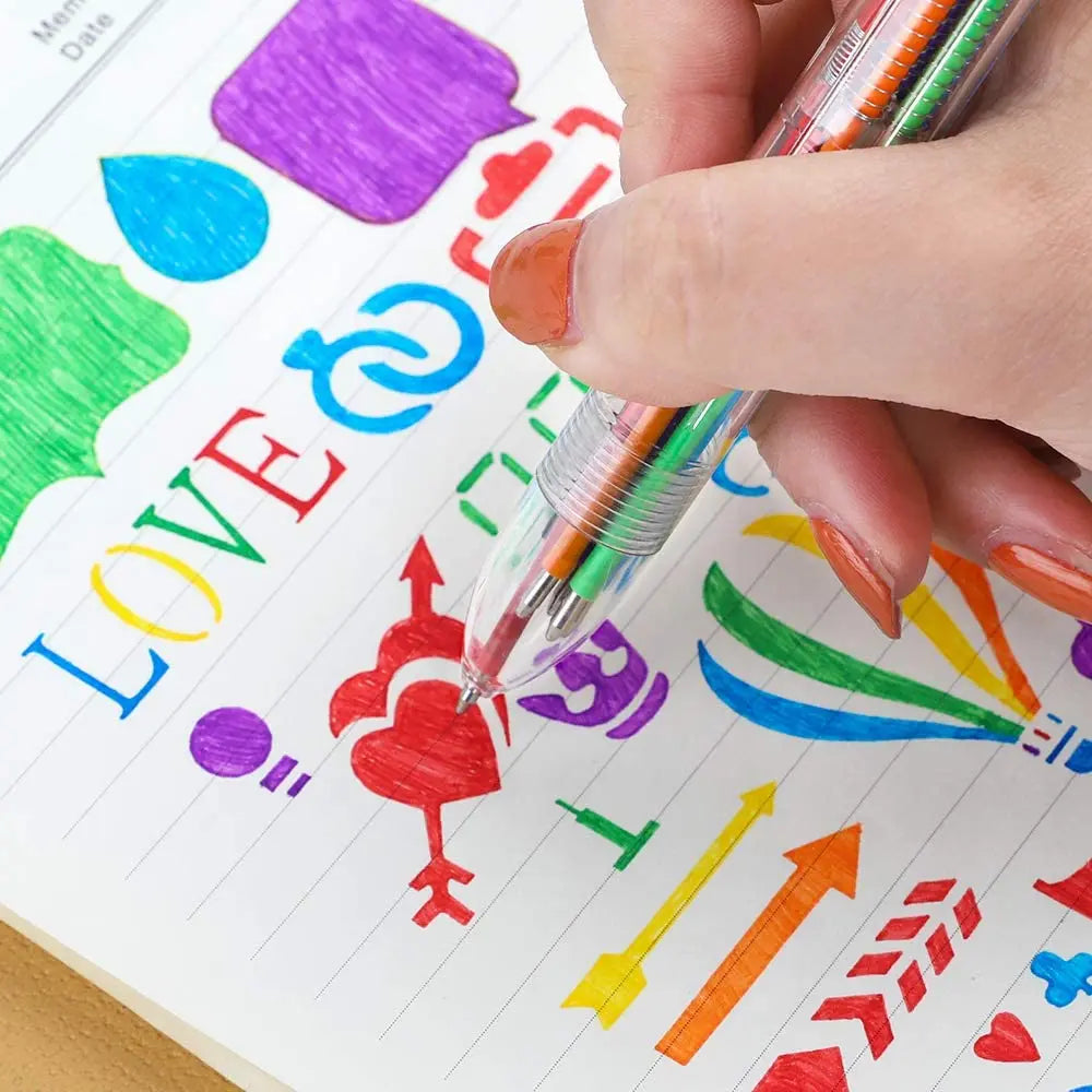 50 Pack Multicolor Ballpoint Fun Pens 0.5mm 6-in-1 Rainbow Retractable Pens Kids Office School Classroom Supplies Students Gift