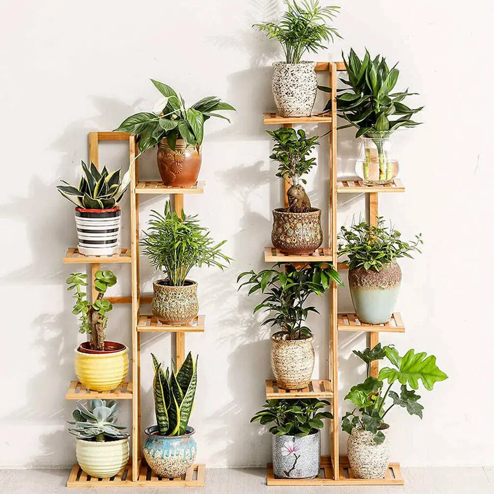Bamboo Plant Stand, 6/7-Pot Vertical Corner Flower Shelf for Indoor and Outdoor