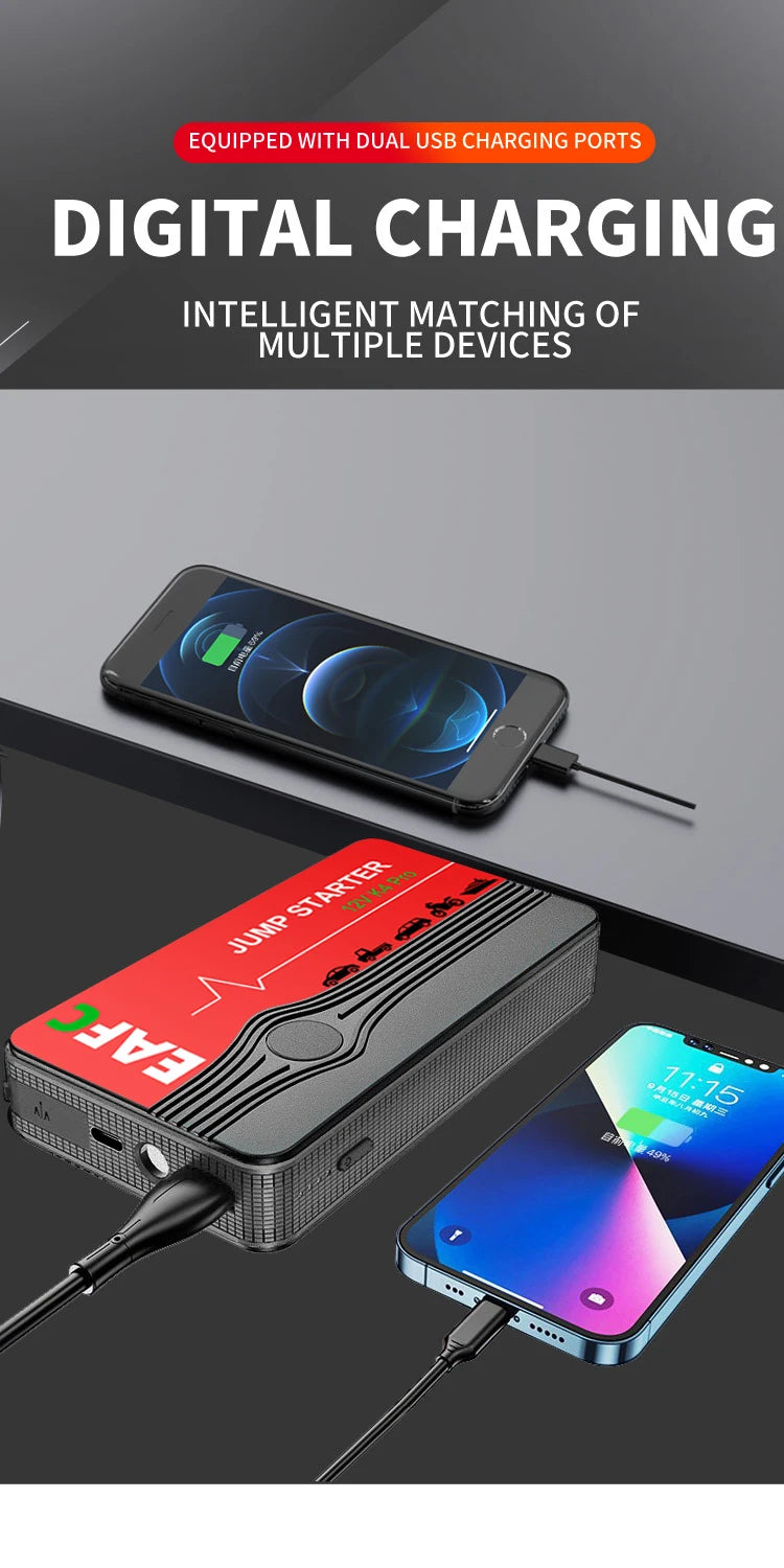 12V Car Jump Start 600A-2000A Car Battery Starter Booster Auto Starting Device Emergency Start Portable Power Bank