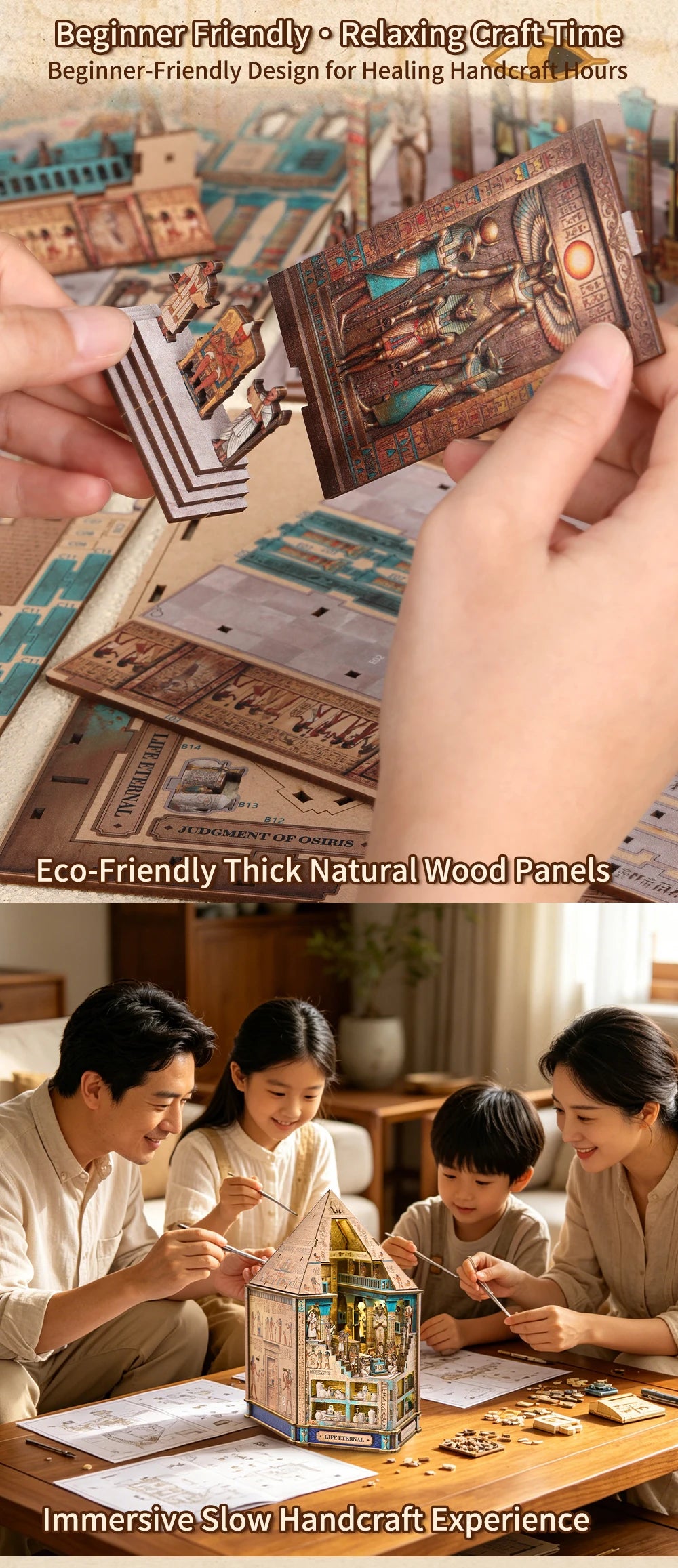 DIY Book Nook Kit, Egyptian Pyramid 3D Wooden Bookshelf Insert