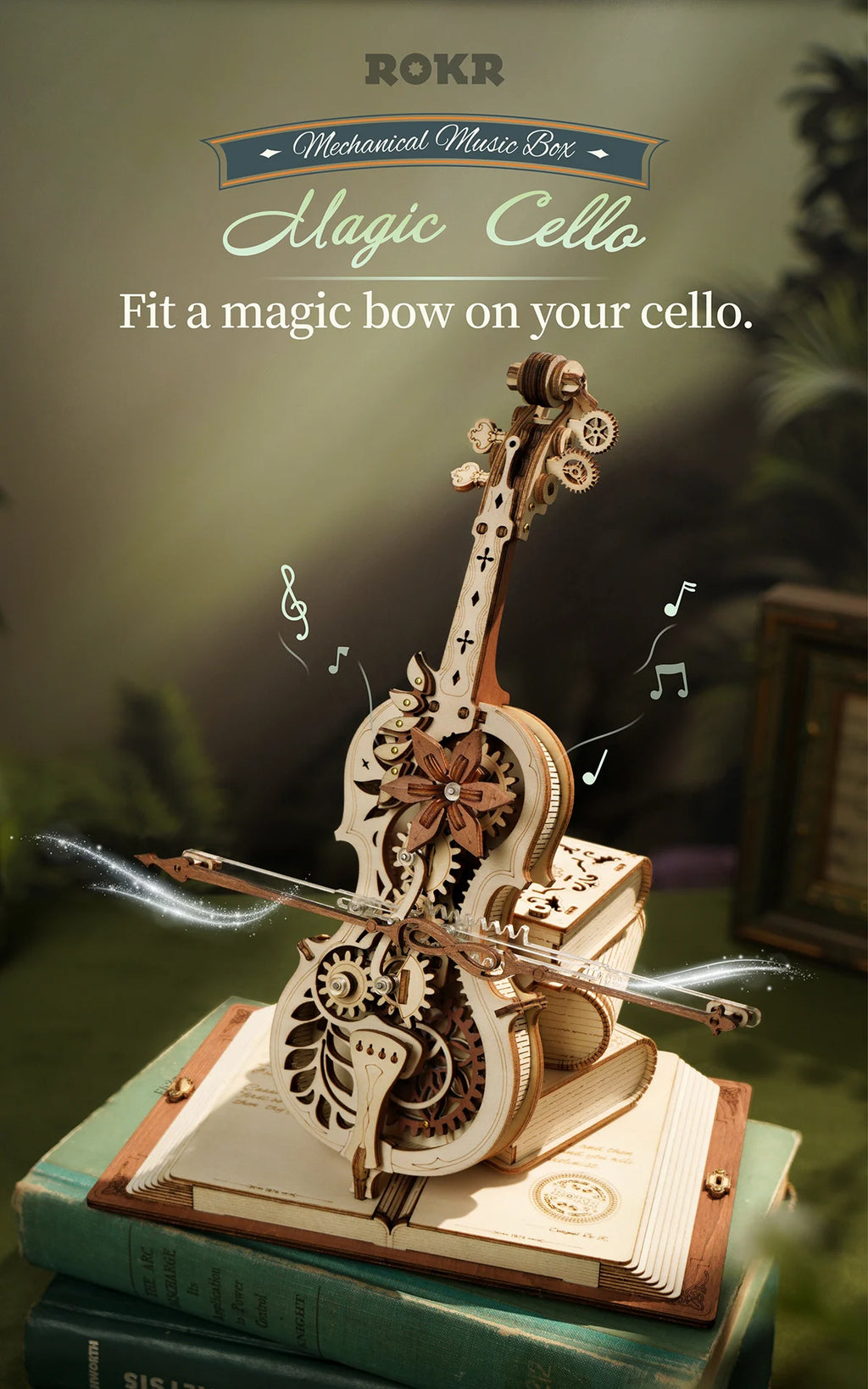 Robotime ROKR Magic Cello Mechanical Music Box, 3D Wooden Puzzle Kit