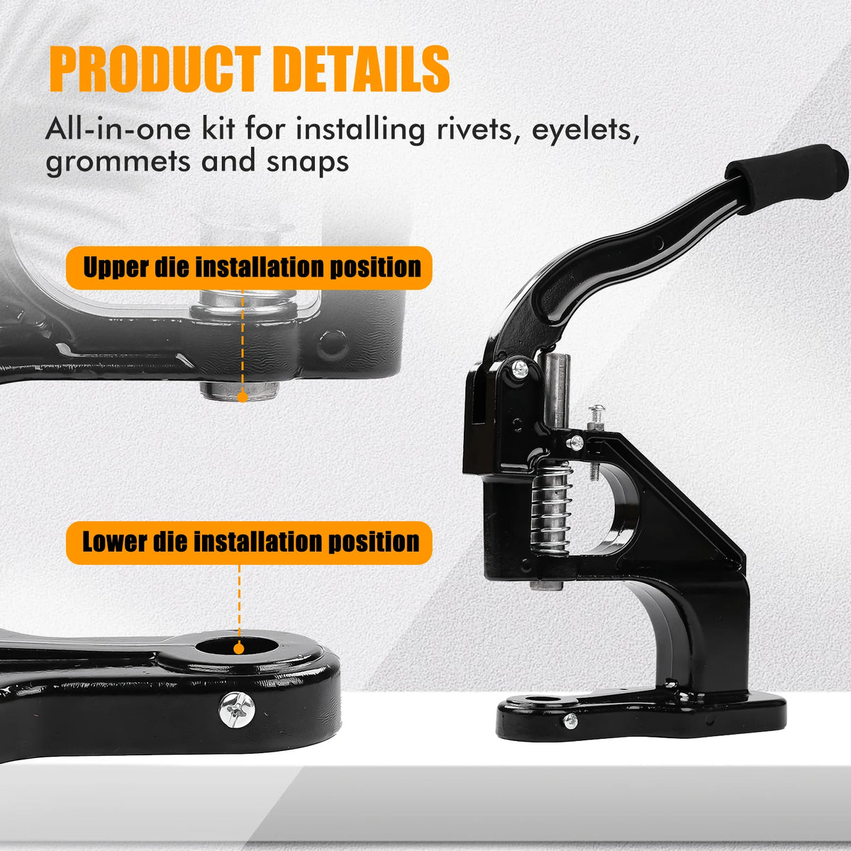 Manual Grommet Eyelet Machine DIY Hand Press Leathercraft Sewing Punch Tool with Dies+Grommets Versatile use