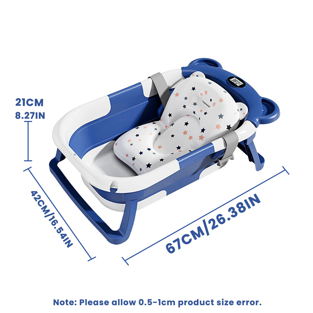 Portable Travel Bathtub, Collapsible Baby Bathtub, with Thermometer &1Soft Floating Cushion, with Drain Hole,For Baby 0-36 Month