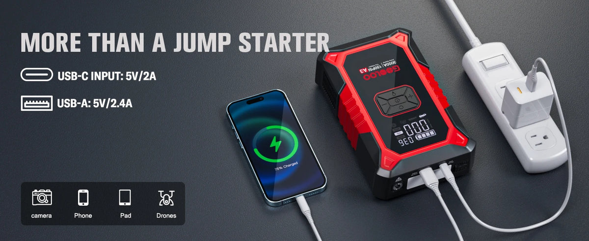 A3 Jump Starter with Air Compressor, 3000A Portable Car Battery Booster (9.0 Gas/6.5L Diesel) with 150PSI Auto-Shutoff Ti