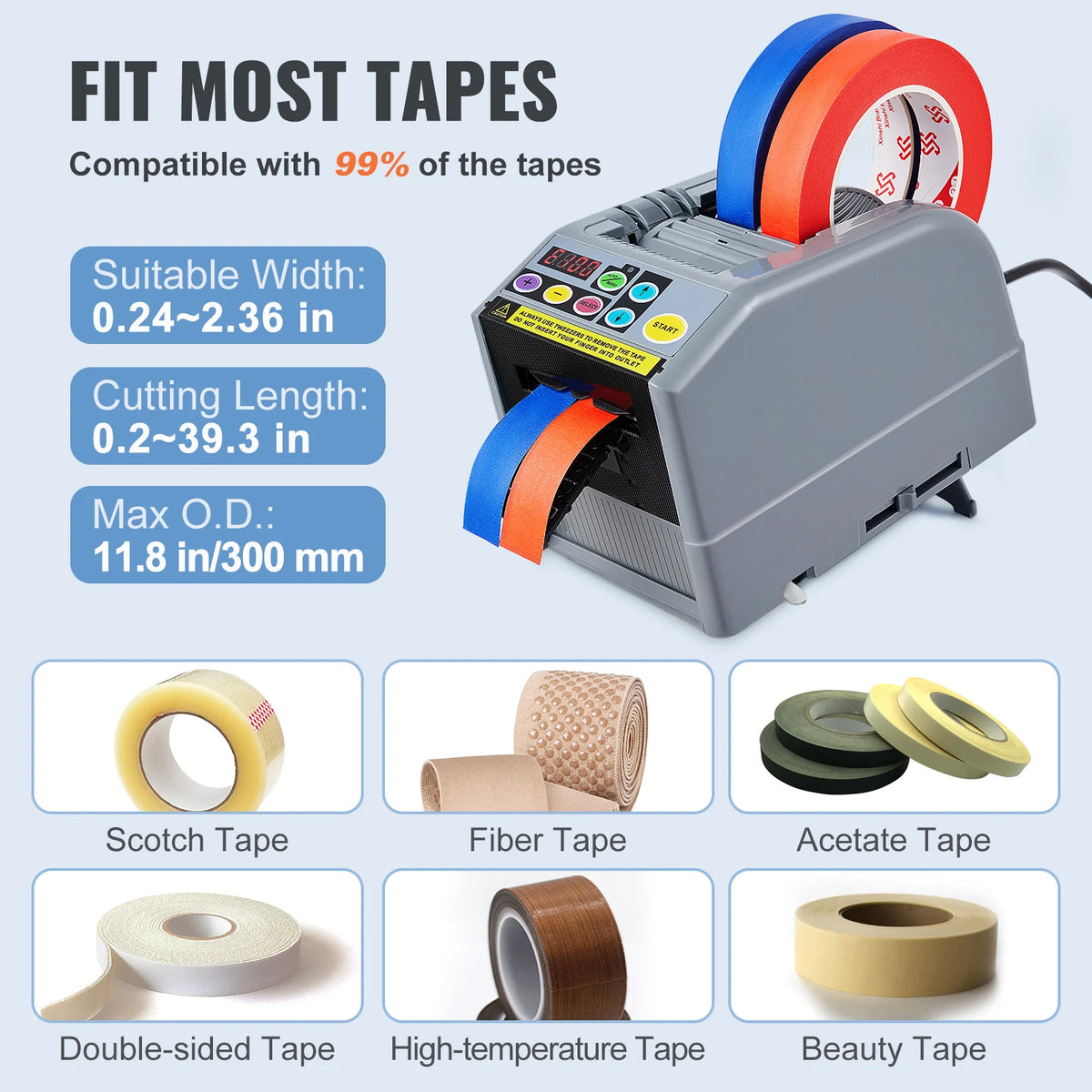 ZCUT-9 Automatic Tape Cutting Machine Paper Slitting Dispenser 6-60mm Adhesive Electric Tape Cutter for Product Package