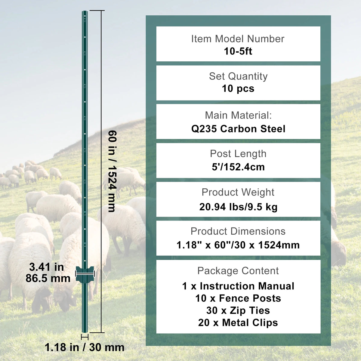 SucceBuy Fence Post T-Post Heavy Duty Metal Fence Post Sturdy Steel Fence Stakes for Garden Yard Lawn Farms Outdoor Wire Fencing