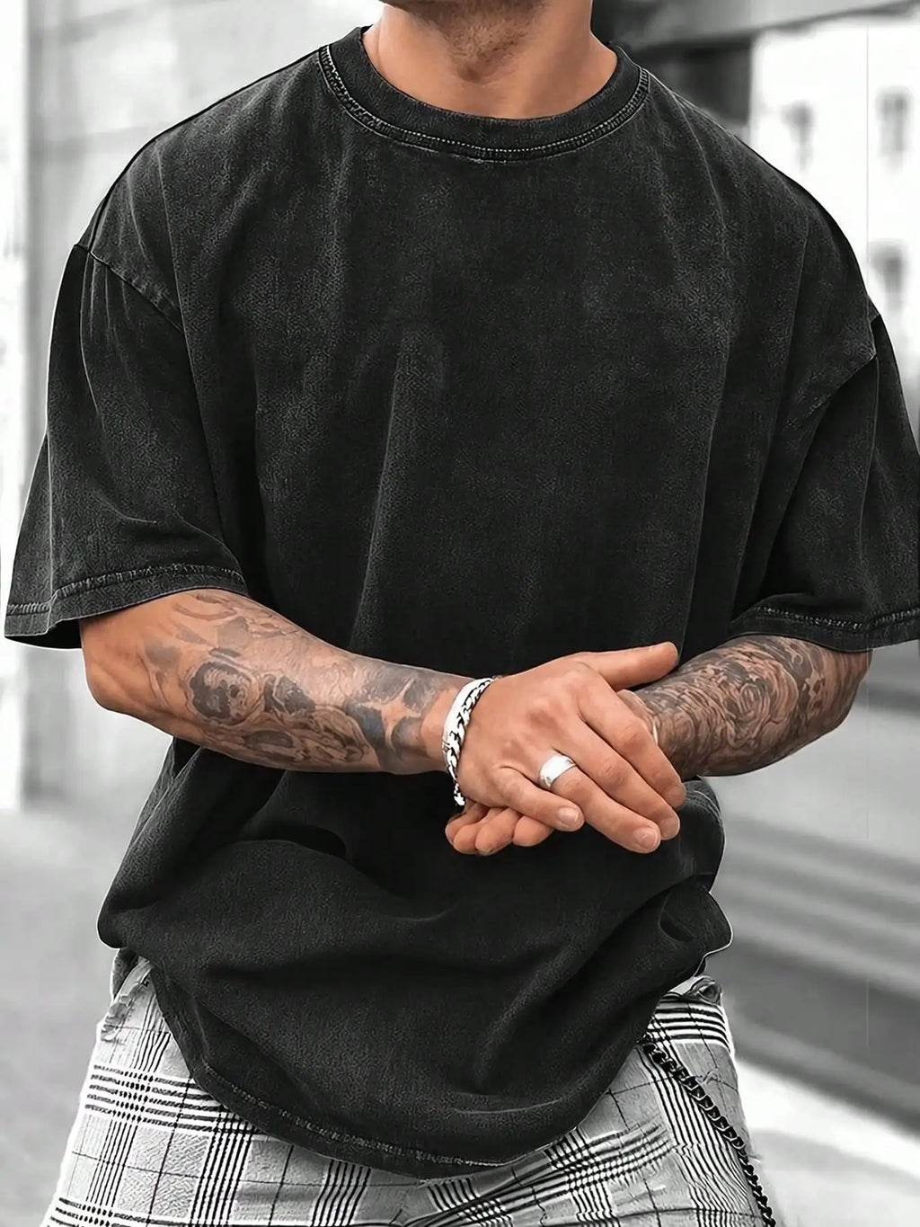 Washed Cotton Oversized Crew Neck T-Shirt
