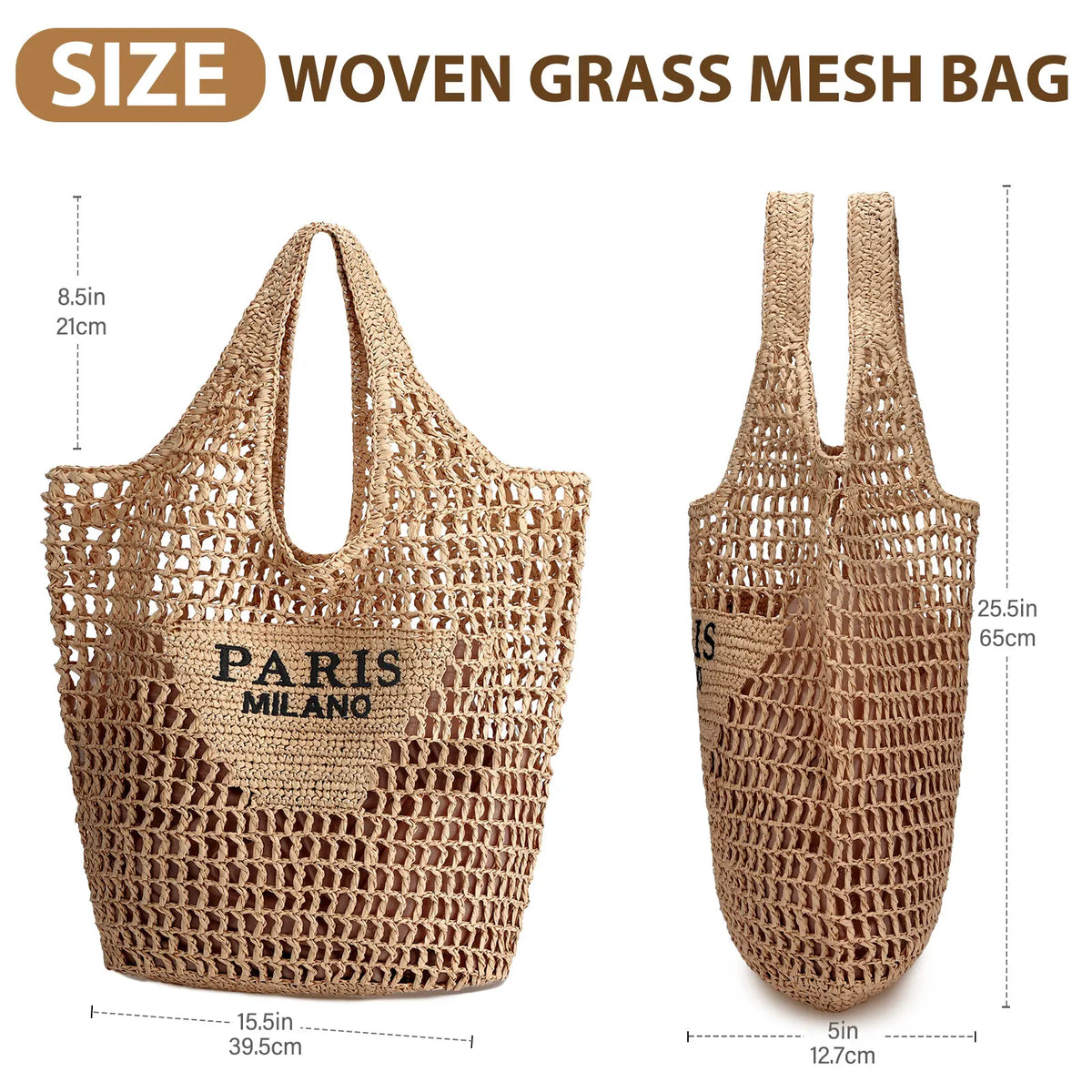 Handmade Woven Straw Beach Tote Bag