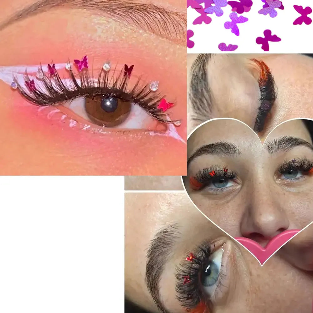 3 Pairs Set Star Butterfly Heart Shaped Sequin False Eyelashes Fairy Wand Party Halloween Christmas Colorful Sequin Eyelashes