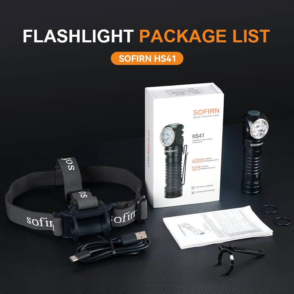 Sofirn HS41 4000 Lumen Rechargeable Headlamp, USB-C 21700 LED with Magnetic Tail