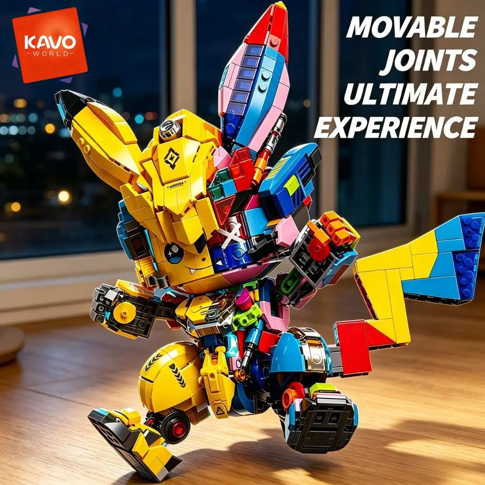 KAVOWORLD 1505PCS Mechanical Mouse Mecha Building Blocks Model Kit 360° Rotatable Tail Articulated Joints DIY Assembly Sci-Fi Figurine Half Cute Punk Construction Toy for Gaming Room Office Decor New Year Holiday Chrismas Gi