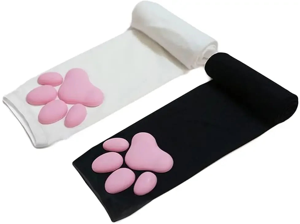 Cute Cat Paw Fingerless Gloves with 3D Pads, Soft Stretchy Cosplay Accessory