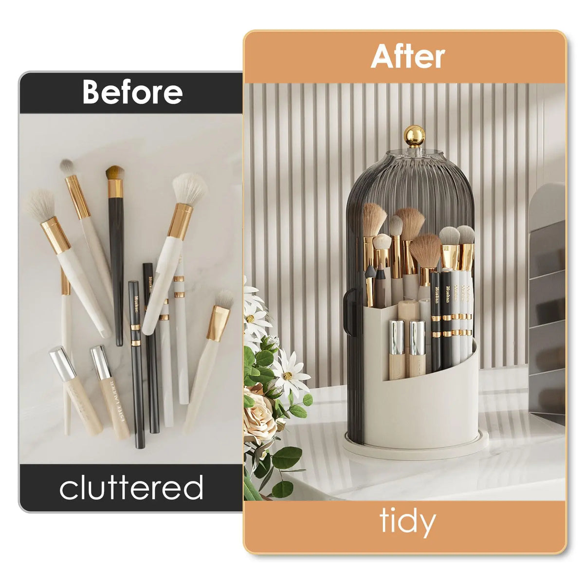 360-Degree Rotating Makeup Brush Holder with Dustproof Lid