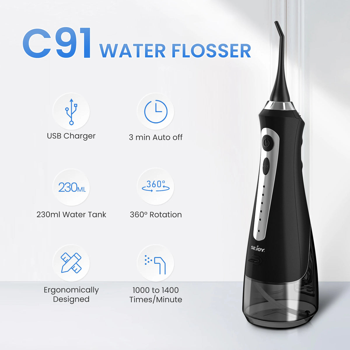 Portable Cordless Water Flosser, 5-Mode Oral Irrigator with 230ml Tank and 5 Jet Tips