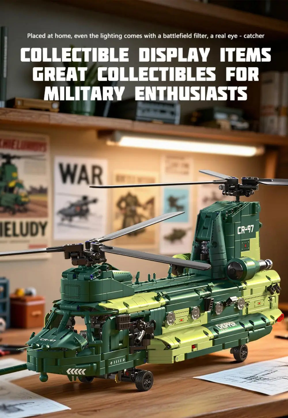 KAVOWORLD 1826PCS Chinook Tandem Rotor Military Transport Helicopter Building Blocks Model Aircraft Bricks Toys Kit Ideal Gift for Military Fans Movable Rotors Gear Linkage Opening Cargo Door Home Desk Display Christmas Birth