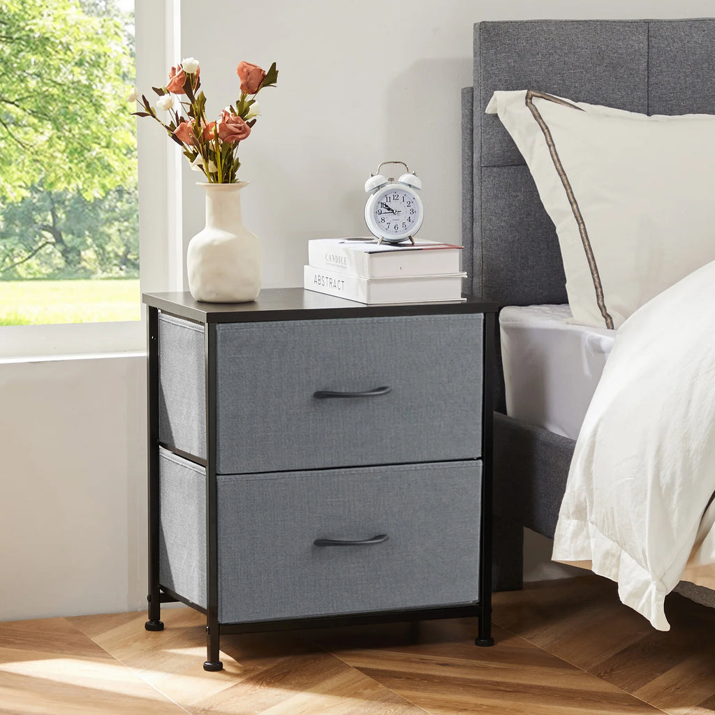 Fabric 2-Drawer Nightstand, Bedside Table with Storage for Bedroom and Living Room