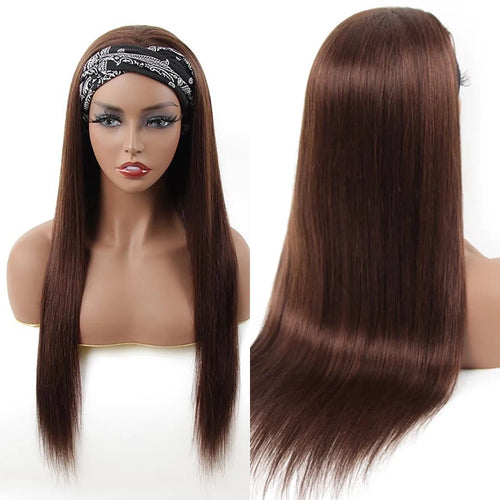 #4 Chocolate Brown Straight Headband Human Hair Wigs Fro Black Women Full Machine Made Scarf Brown Wig Peruvian Hair 180%