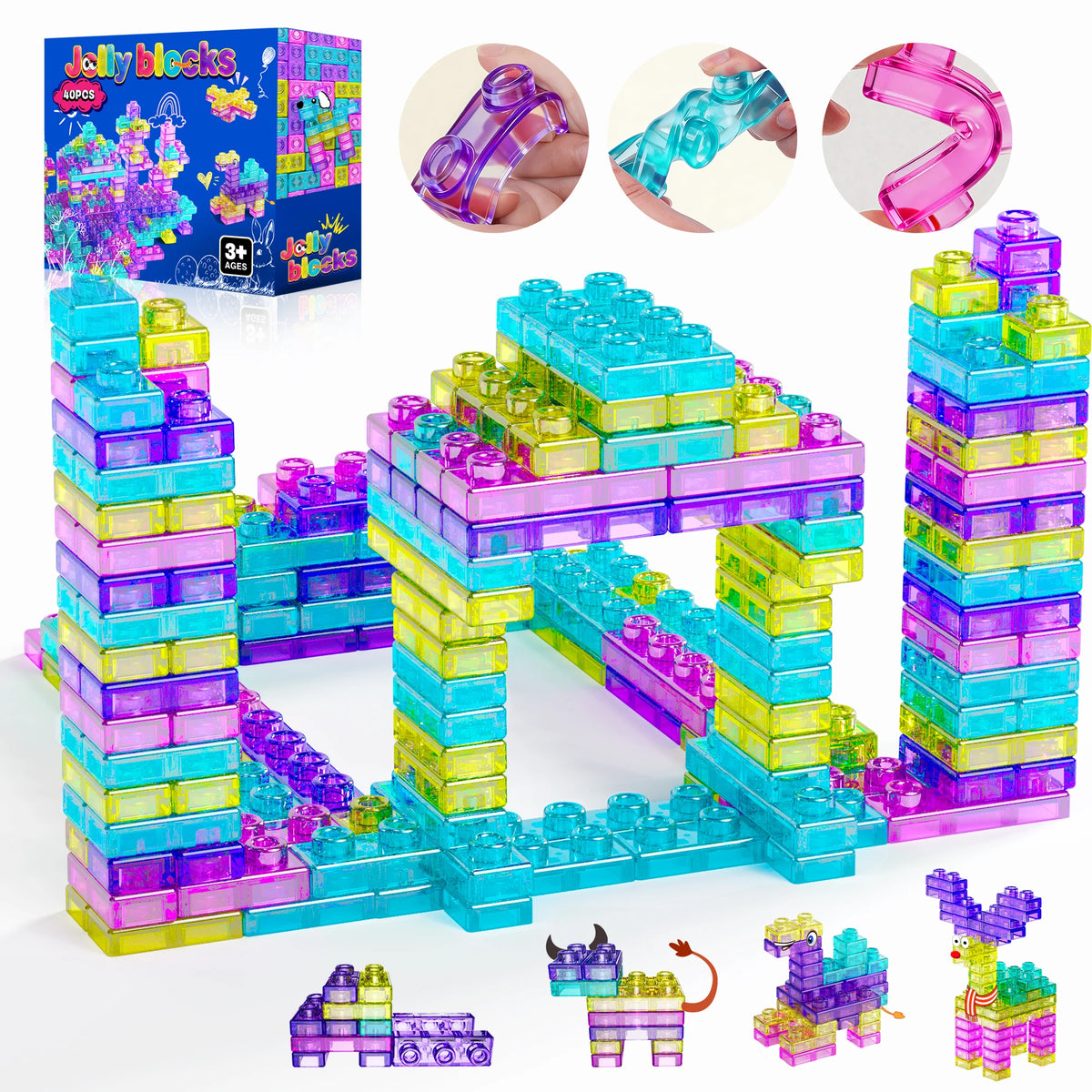 40 PCS Sensory Soft Building Blocks for Toddlers, Kids Montessori Squishy Jelly Blocks Stacking Toy Set