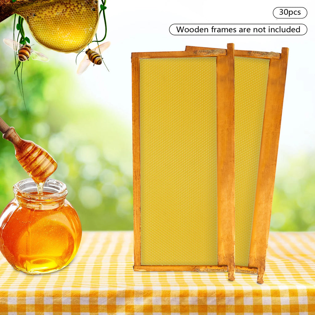 30-Pack Beeswax Foundation Sheets Natural Beeswax Hive Foundations Beekeeper's Starter Kit 7.68x16.34" Beekeeping Sheets for Increased Honey Production