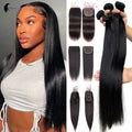Straight Human Hair Bundles with Lace Closure