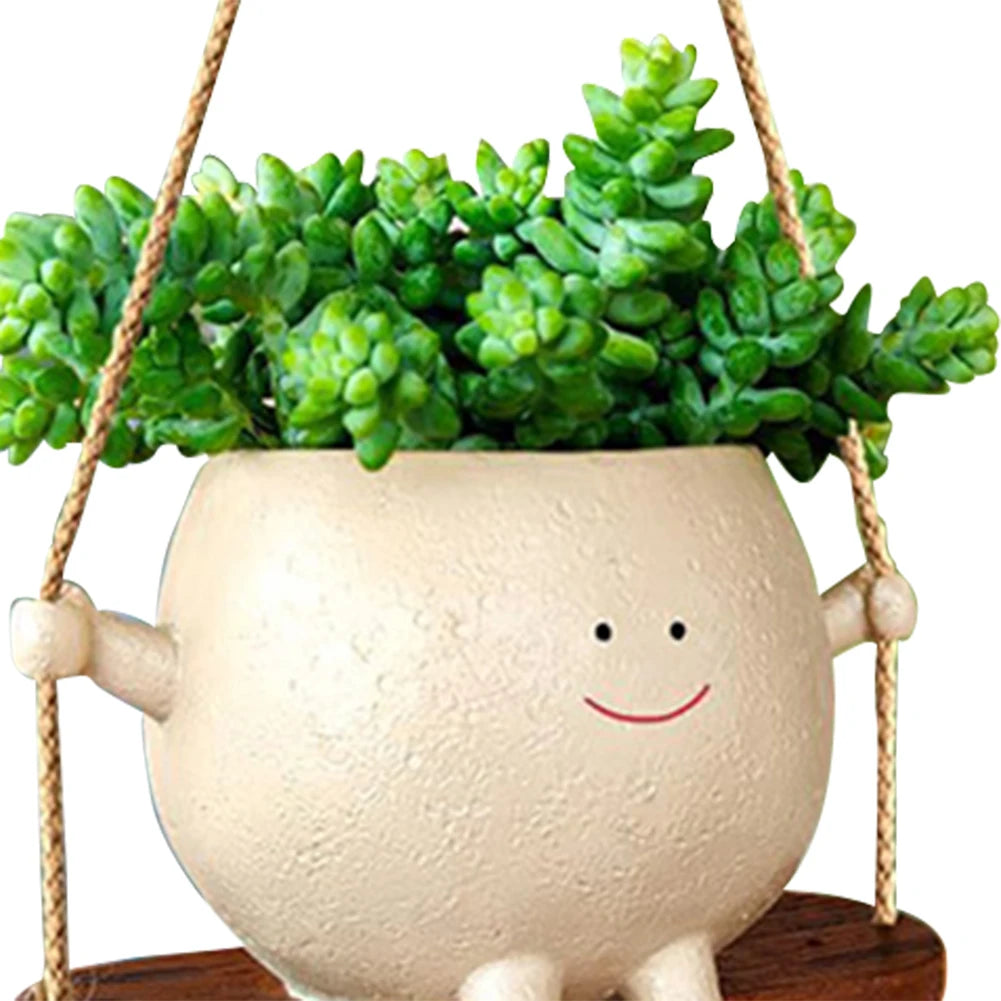 Plant Succulent Pots Resin Smiling Face Planter Creative Wall Hanging Head Planter Multifunctional for String of Pearls Plants