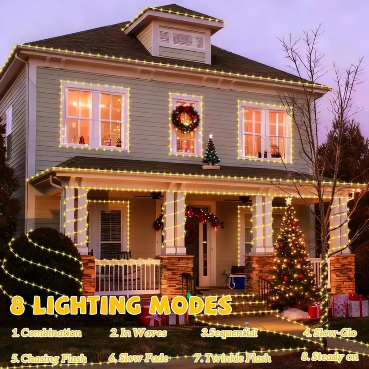 Solar LED Rope Tube Lights 100 LED, 8 Modes Waterproof Outdoor String Lights for Fence and Garden