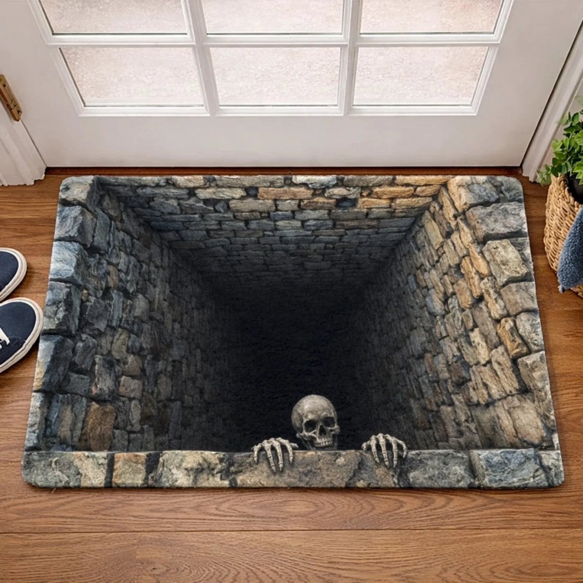 Halloween 3D Illusion Skeleton Pit Door Mat