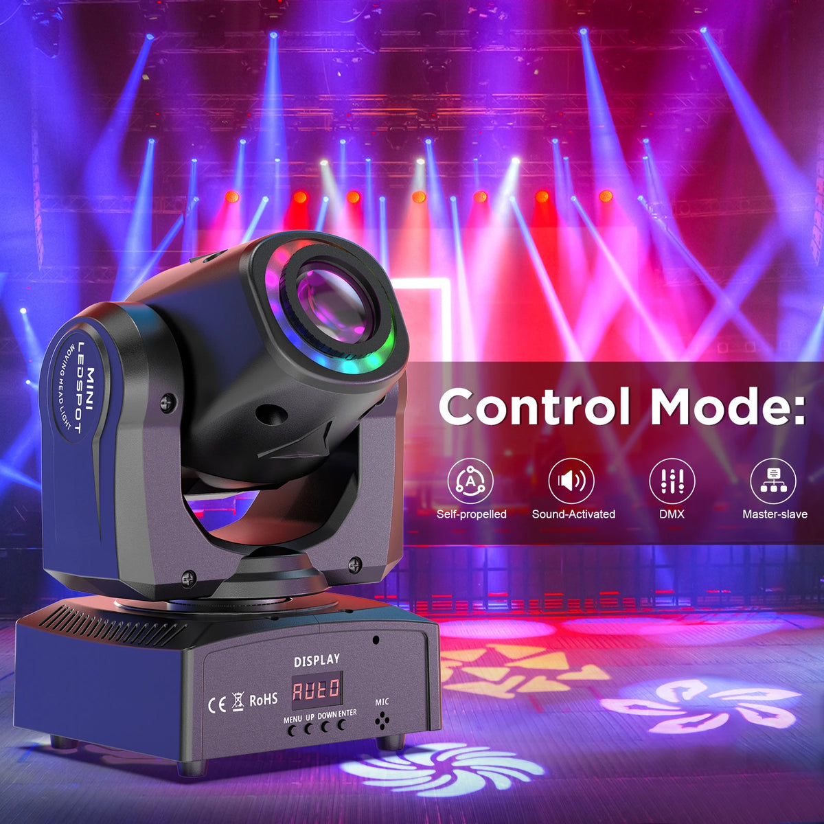 120W LED Beam Moving Head Light RGB Color Mixing 8 Patterns DMX Effect Light Rotating Stage Light for DJ Show Party KTV