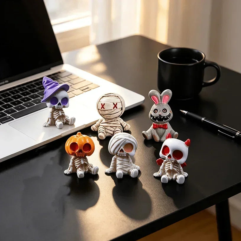 6-Piece Halloween Miniature Resin Figurines, Skeleton and Mummy Statues for Decor
