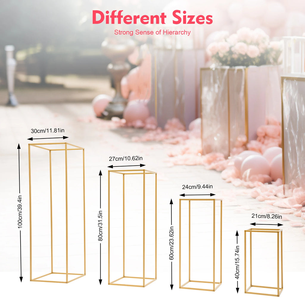 4Pcs Wedding Flower Stand Set Gold Metal Column Rack Party Decor Balloon Display Holder Centerpiece Vase Pillar 40+60+80+100cm