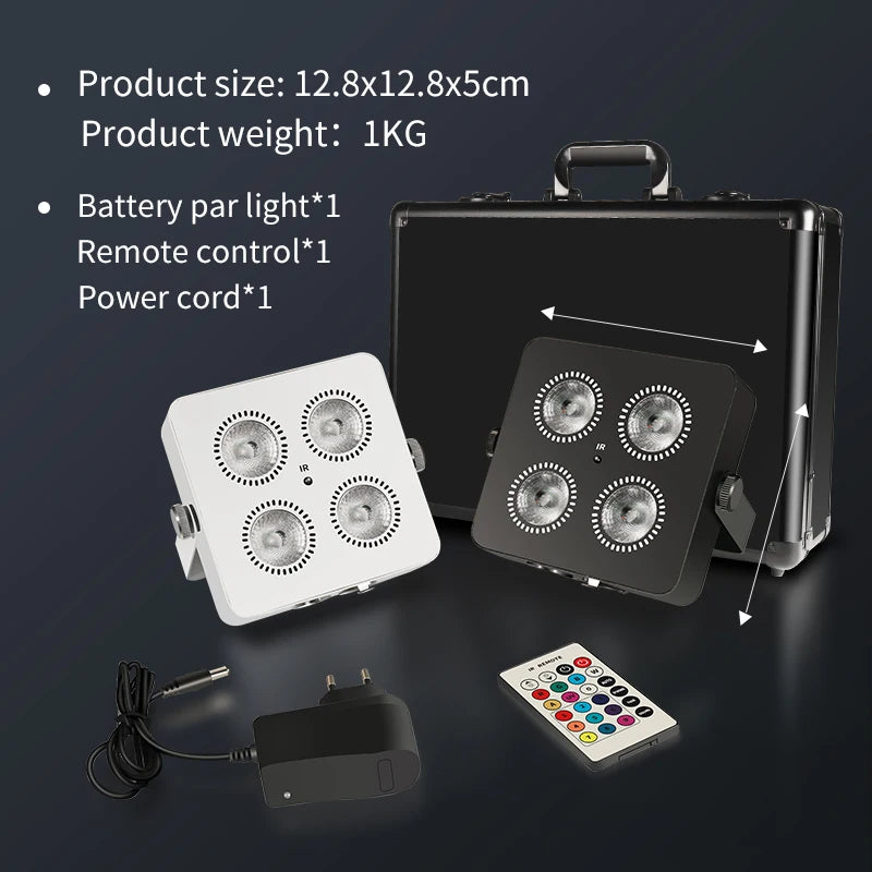 RGBWA UV 6in1 LED Battery Powered Wash Par Light 4x18W Supports DMX ControlMini Battery Operated Party & Wedding Light