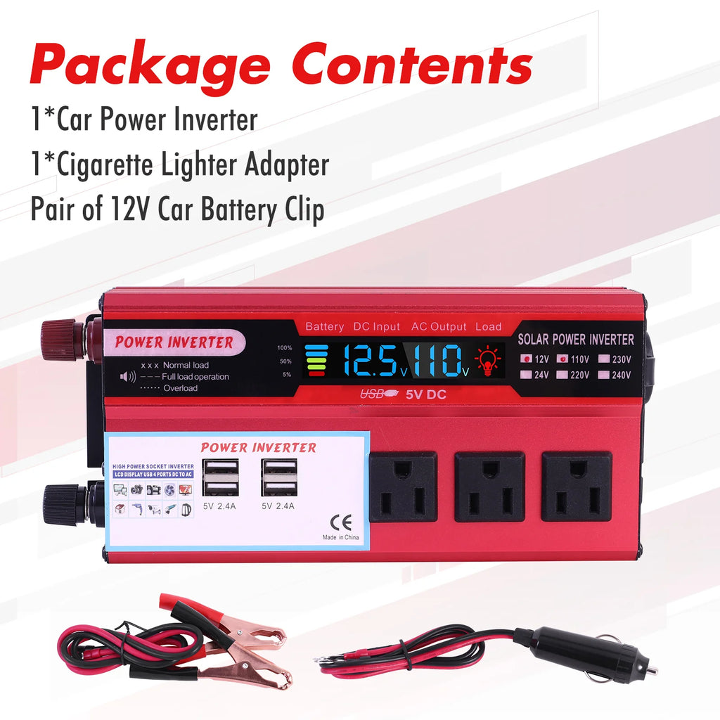 5000W Car Power Inverter DC 12V To AC 110V Converter Pure Sine Wave Fast Charging LCD LED Display Converter Charger Adapter