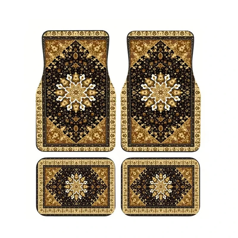 Red Bohemian Paisley Car Floor Mats, 4-Piece Universal Anti-Slip Auto Carpet Set