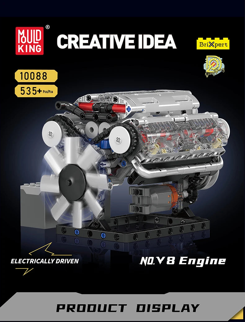 Mould King 10088 The V8 Engine Building Block Assembly Technical Car Brick Set Educational Car Engine Toys Kids Christmas Gift