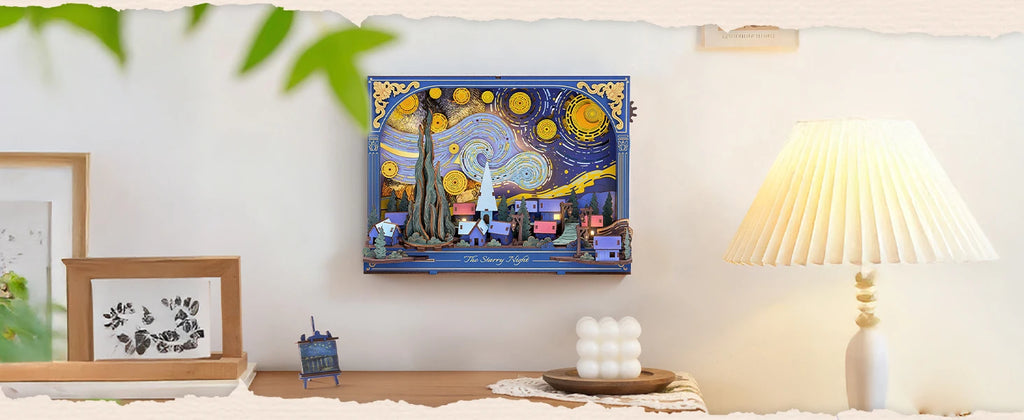 ROKR Starry Night 3D Puzzles ,Mother's Day DIY Wooden Vincent Van Gogh Painting Artwork Craft Kit Building Set ,Home Decor