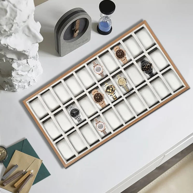 Large Wooden 30 Slots Watch Box for Collection Rectangular Anti-slip Multifunctional Watch and Jewelry Storage Case Display Cabinet for Home Velvet