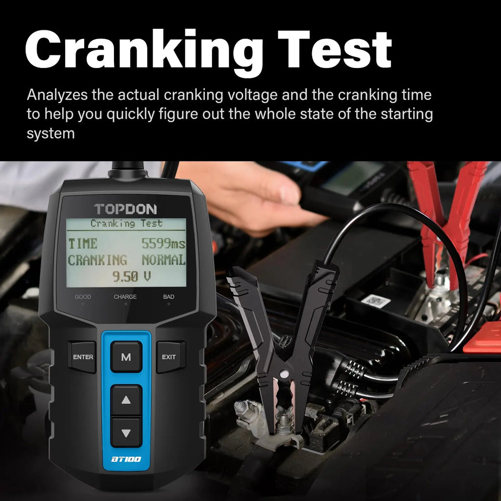 TOPDON BT100 12V Digital Battery Analyzer, Automotive Load Tester, Cranking & Charging System Test, Fast & Accurate for Car, Boat, ATV, Yacht