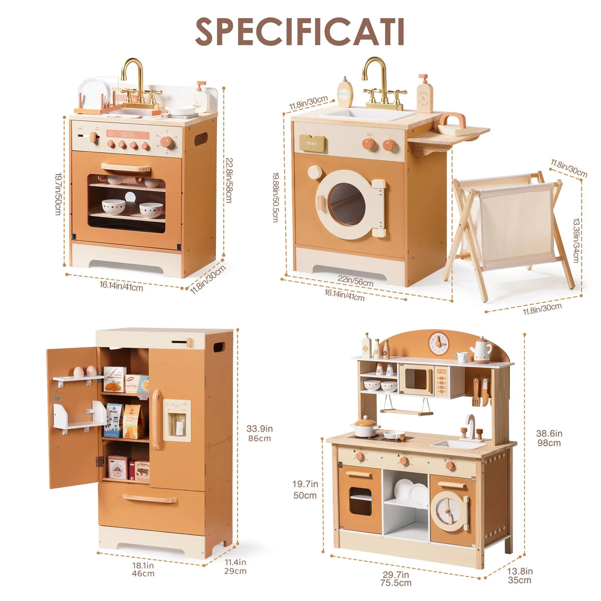 Robud Kids Wooden Play Kitchen All in One Corner Set Includes Oven Refrigerator Washer Perfect Birthday Gift for Little Chefs