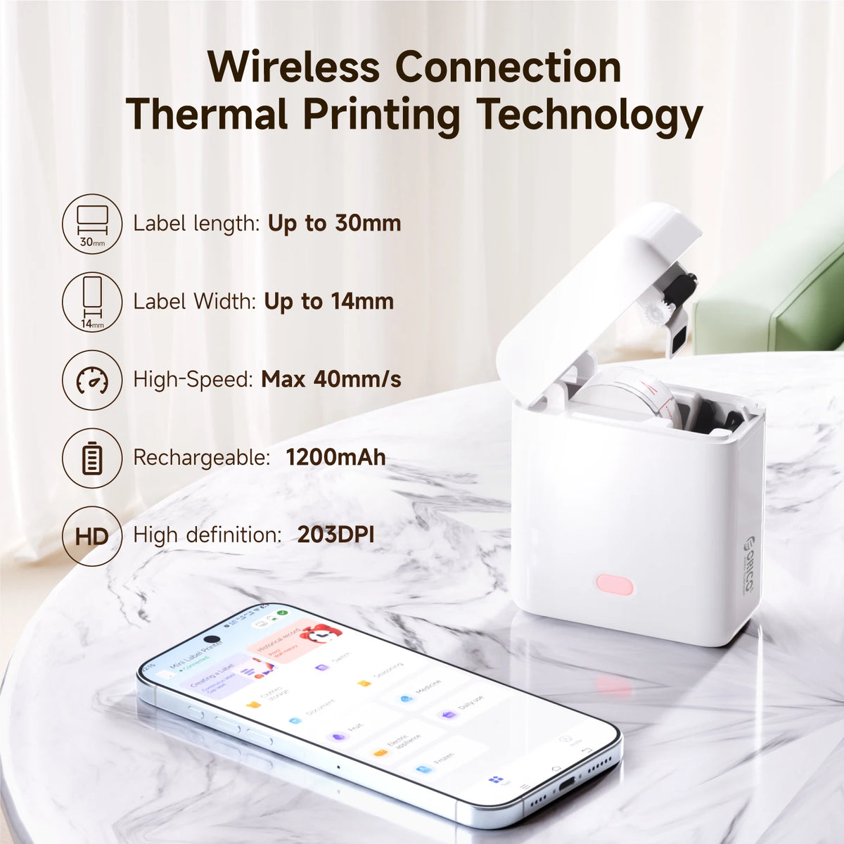 Mini Wireless Thermal Label Printer, Ink-Free