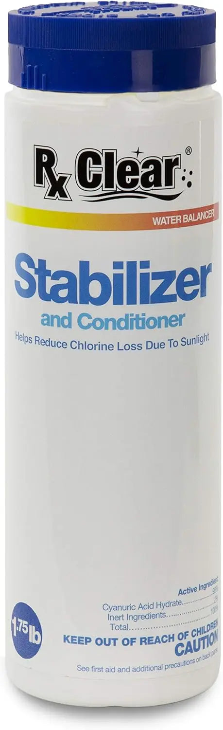 Rx Clear 25 Lbs Swimming Pool Stabilizer Conditioner - Cyanuric Acid Water Balancer Reduces Chlorine Loss from Sunlight Longer
