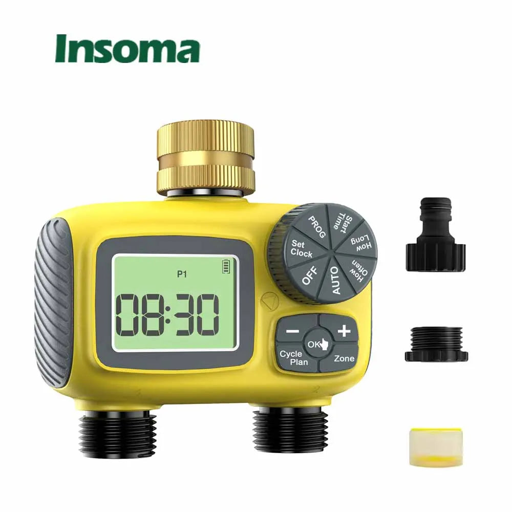 Dual Outlets Water Timer Home Garden Automatic Watering Irrigation System with Brass Inlet for Outdoor