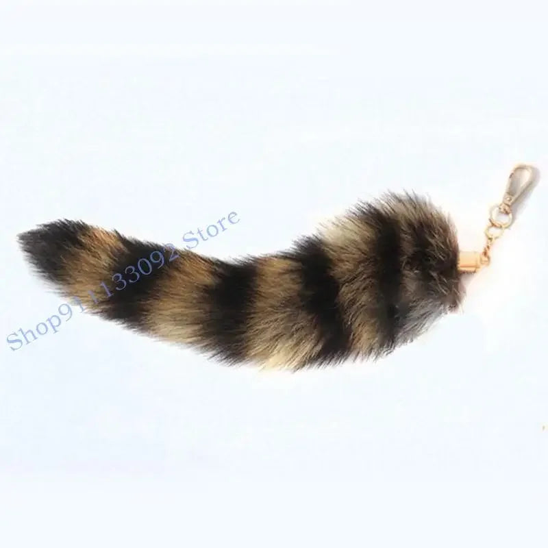 Fluffy Faux Fur Tail Keychain, 25cm Bag Charm for Backpacks and Keys