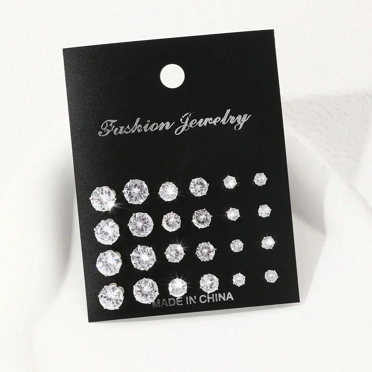 Cubic Zirconia Stud Earrings Set, 12 Pairs