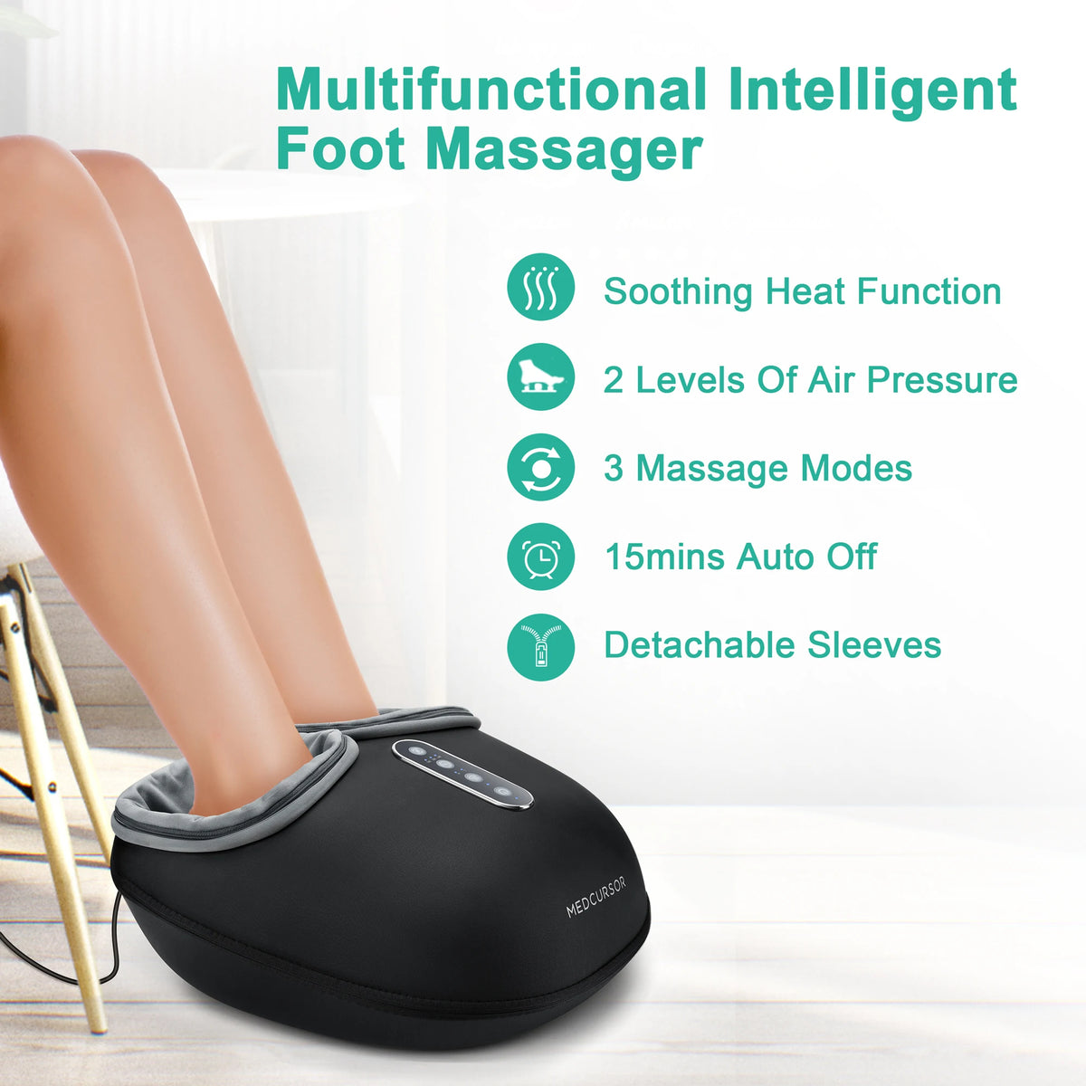 Medcursor Shiatsu Foot Massager Machine with Heat Roller Muscle Relaxation Pain Relief Electric Fully Wrapped Foot Massage