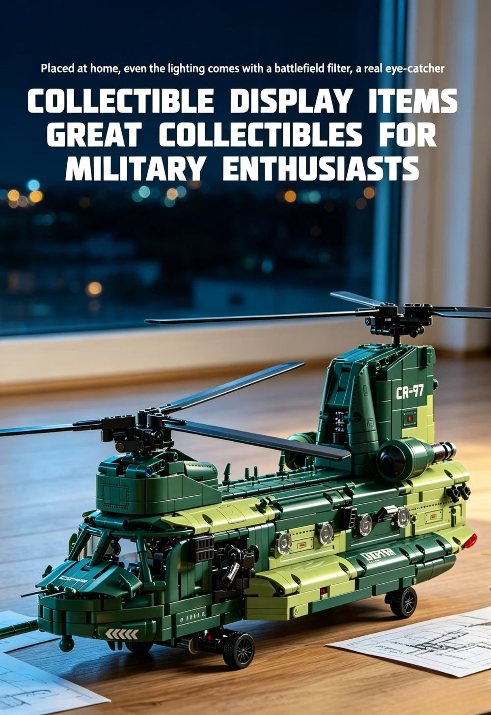 KAVOWORLD 1826pcs 32inch Heavy Transport Helicopter Building Block Model Airplane Toy Set Easy DIY Assembly Aircraft Building Bricks Model Tandem Rotor Construction Kit Display Toy As Halloween Christmas Thanksgiving New Year