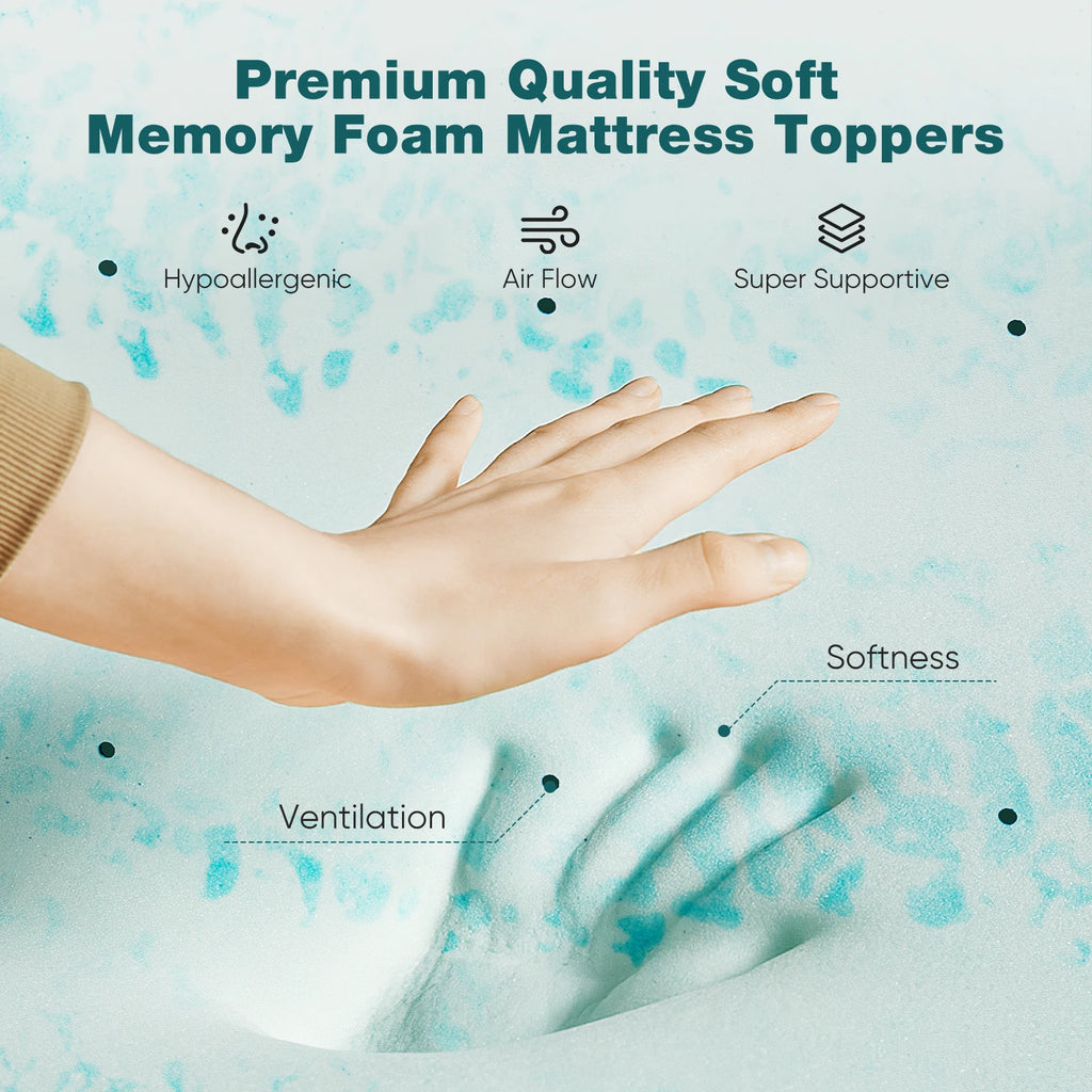 JHK 2 Inch Gel Memory Foam Mattress Topper Full Size Cooling Mattress Soft and Breathable Bed Topper School Bedroom Furniture