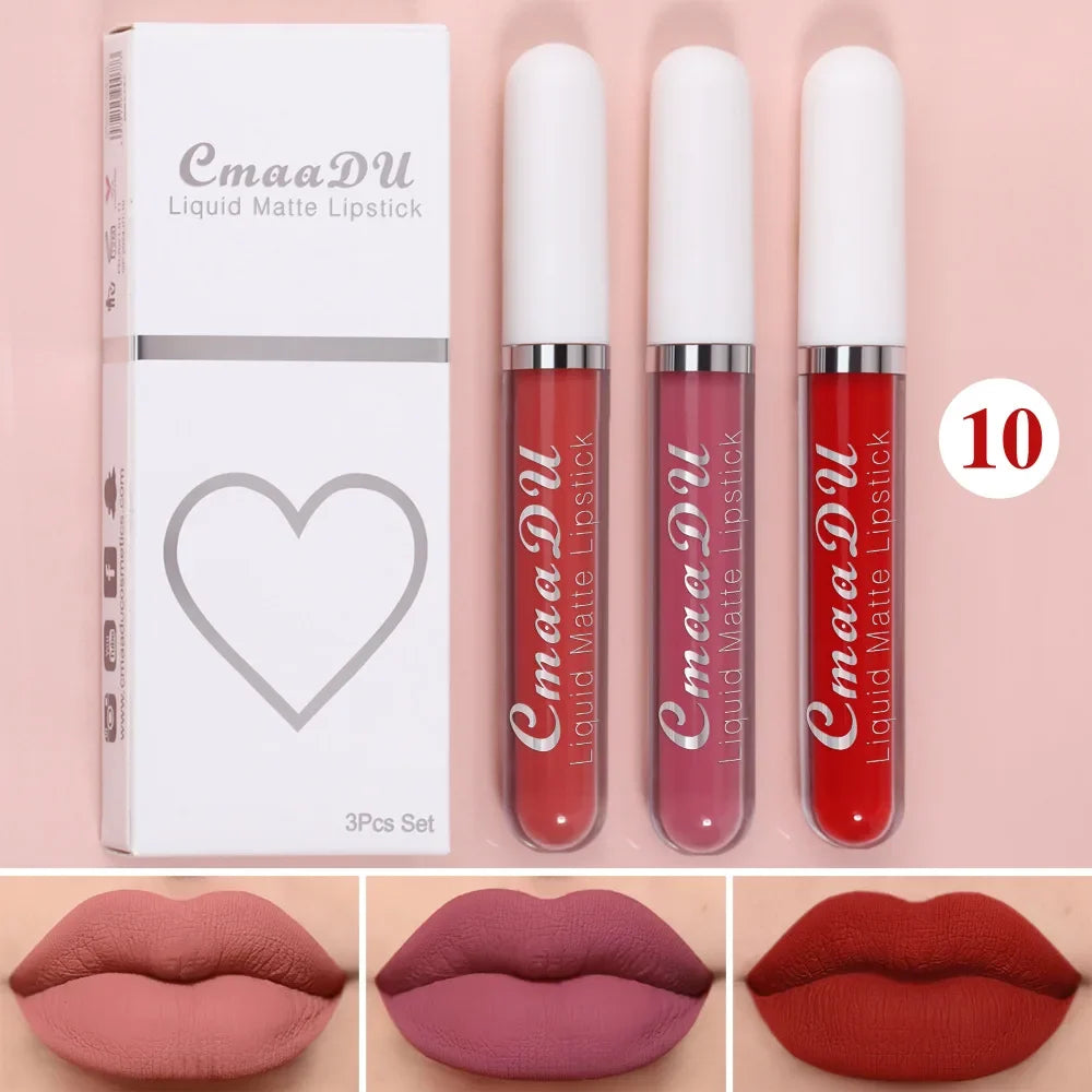 1/3pcs Matte Lipstick Set Liquid Waterproof Velvet Sexy Red Lip Gloss Kit Makeup Lasting Non-stick Cup Lip Tint Beauty Cosmetics